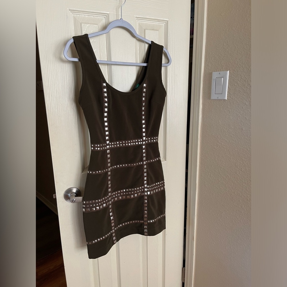 WALTER BAKER Army Green Sleeveless Studded Stretchy Knit Dress Size XS